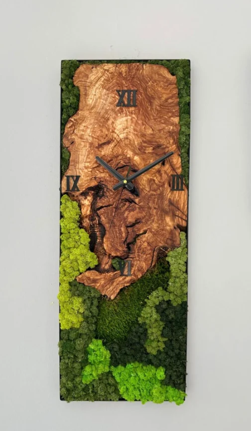 Olive & Moss Wood Wall Clock And Panel (1)