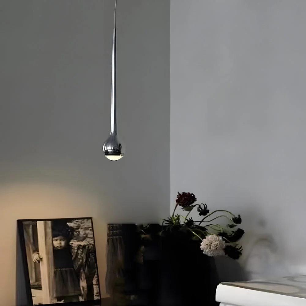 Modern Chromed Metal Single Water Drop LED Pendant Light-Homelova