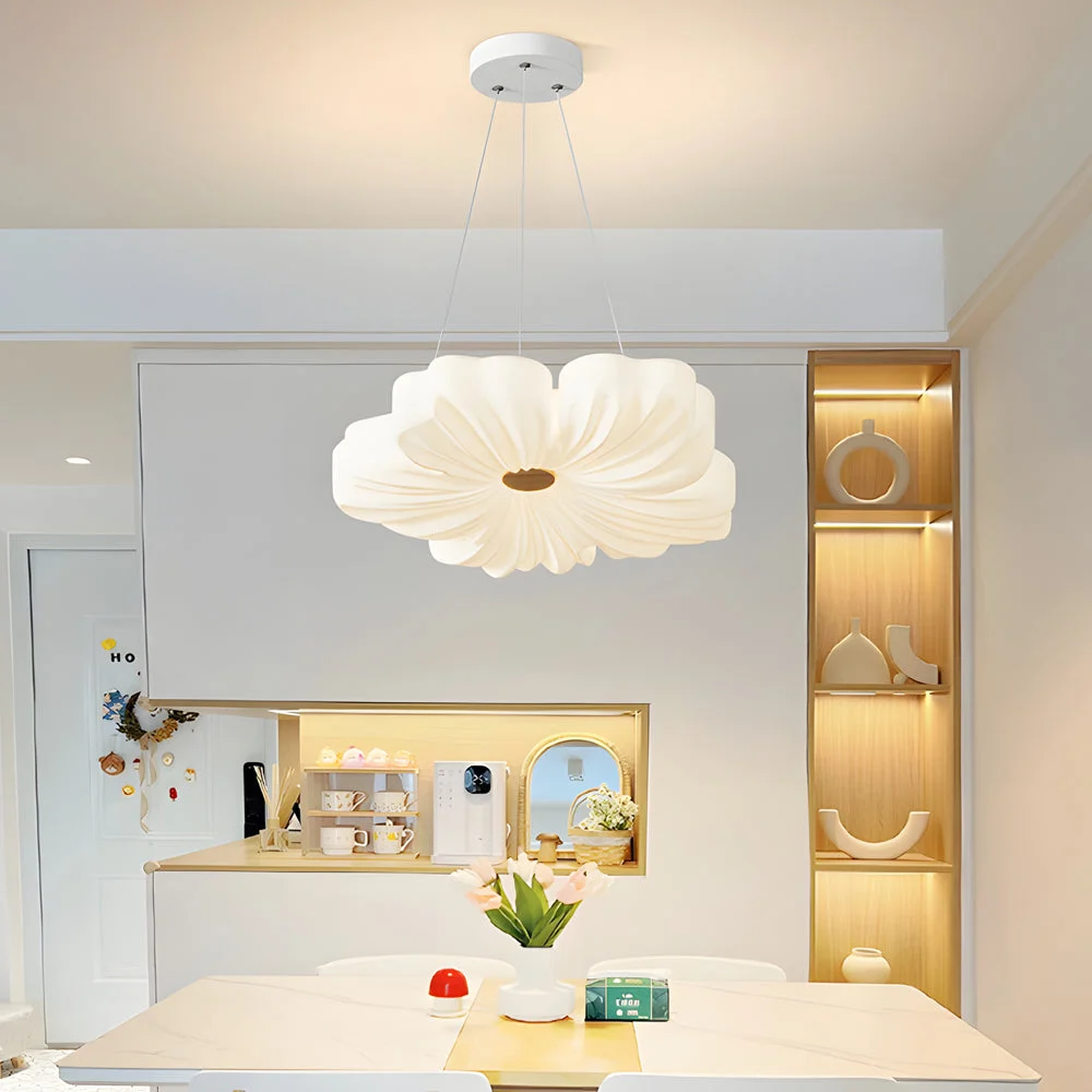 Nordic White Acrylic Flower Bedroom Ceiling Lamp - LED 3-Step Dimming-Homelova