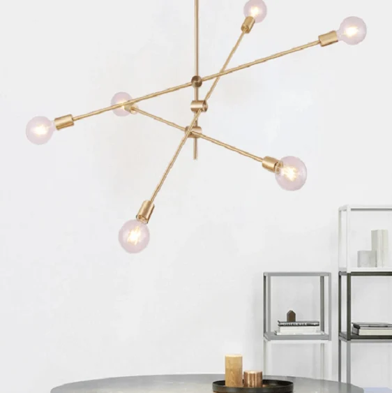 Circa Brass Mid century Pendant Light - 3 lines (6 heads)-Homelova