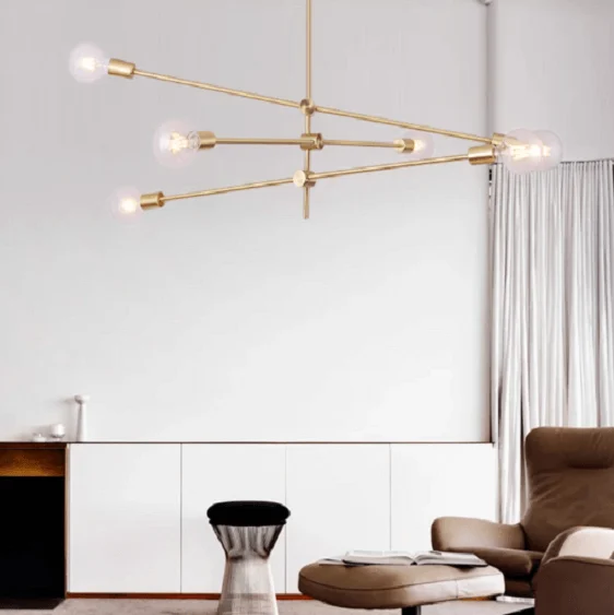 Circa Brass Mid century Pendant Light - 3 lines (6 heads)-Homelova
