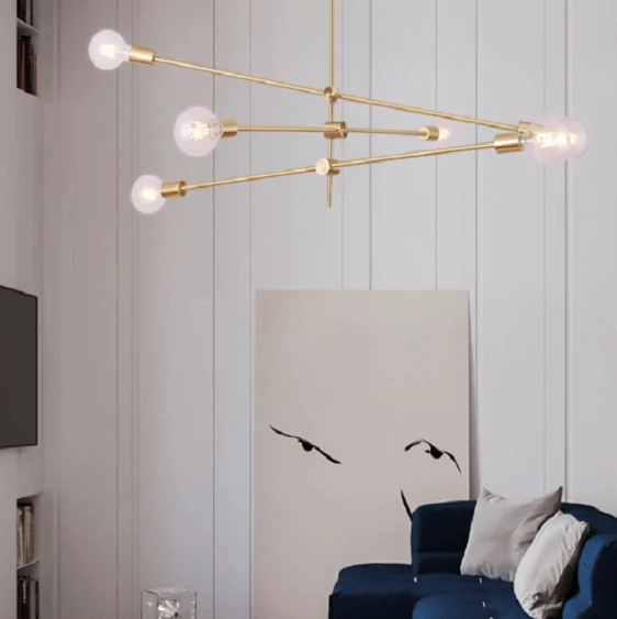 Circa Brass Mid century Pendant Light - 3 lines (6 heads)-Homelova