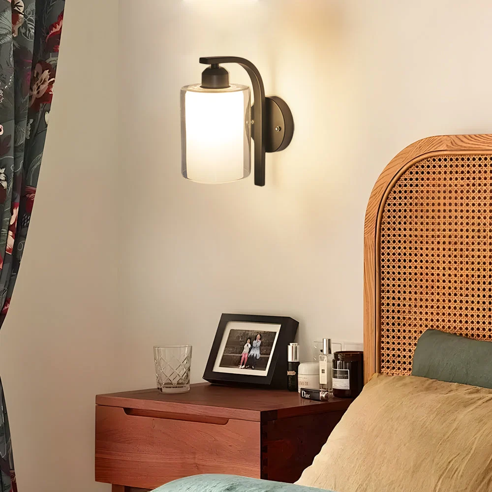 Modern Minimalist Single Black Cylindrical Glass Wall Sconce-Homelova