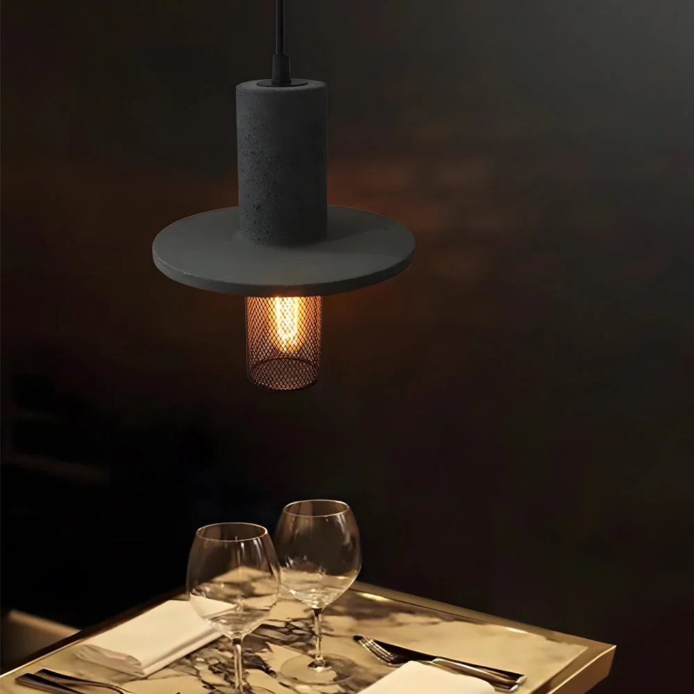 Nordic Minimalist Retro Industrial Cement & Mesh LED Pendant Light-Homelova