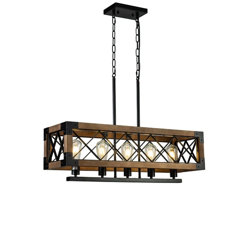 Rustic Industrial Linear Chandelier for Dining Rooms Farmhouse Rectangular/Square Light Fixture-Homelova