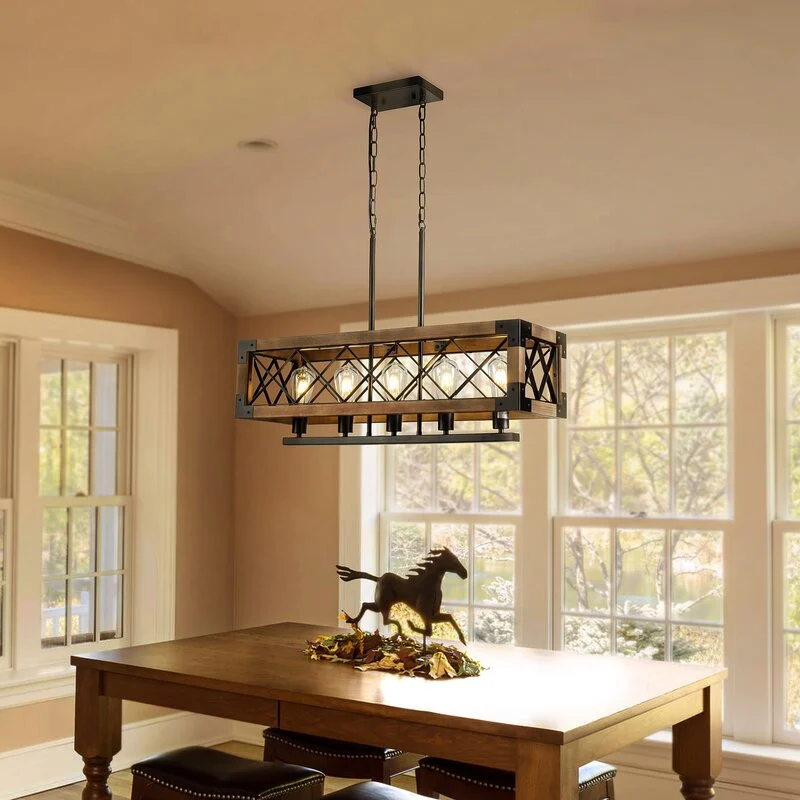 Rustic Industrial Linear Chandelier for Dining Rooms Farmhouse Rectangular/Square Light Fixture-Homelova