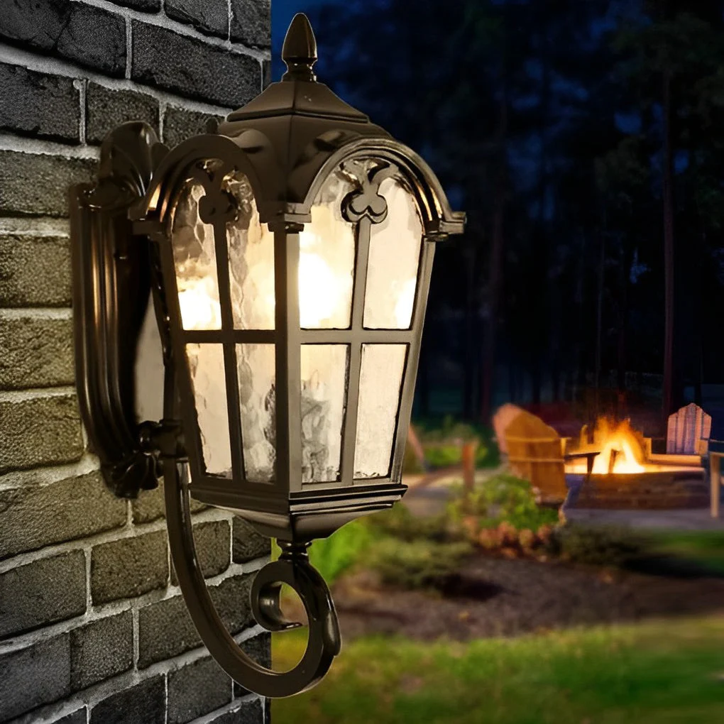 Vintage Glass Waterproof Black European-style Outdoor Wall Lamp Exterior Lights-Homelova