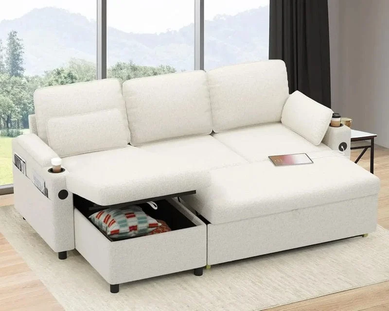 2-in-1 Sleeper Sofa Bed with Storage, USB & Cup Holder-Homelova