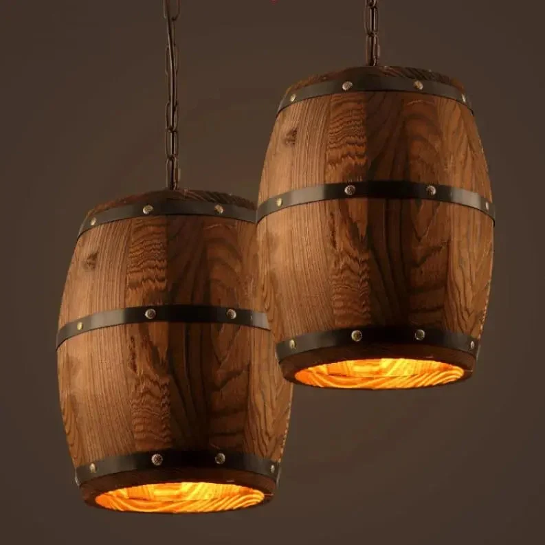 Rustic Barrel Wooden Pendant Light-Homelova