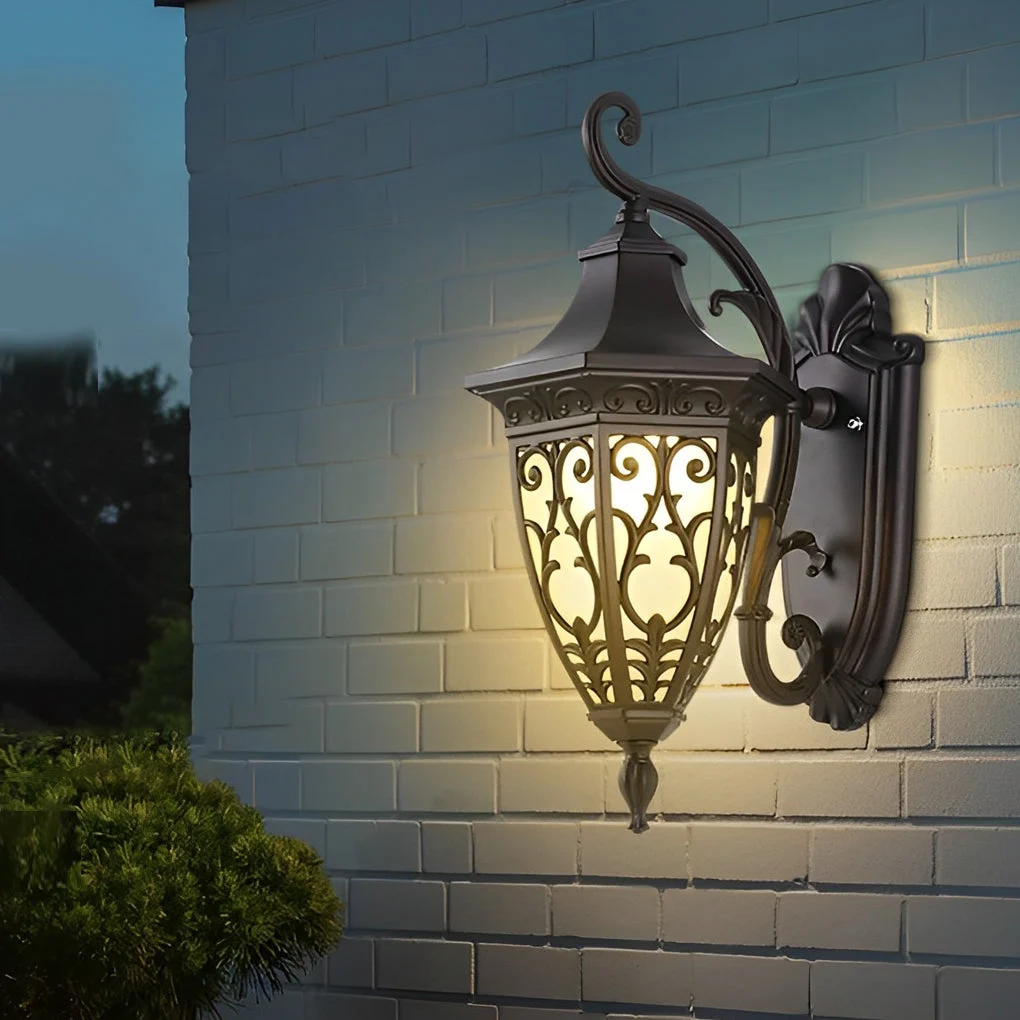 Vintage Flower Pattern Waterproof Black American Style Solar Wall Lamp-Homelova
