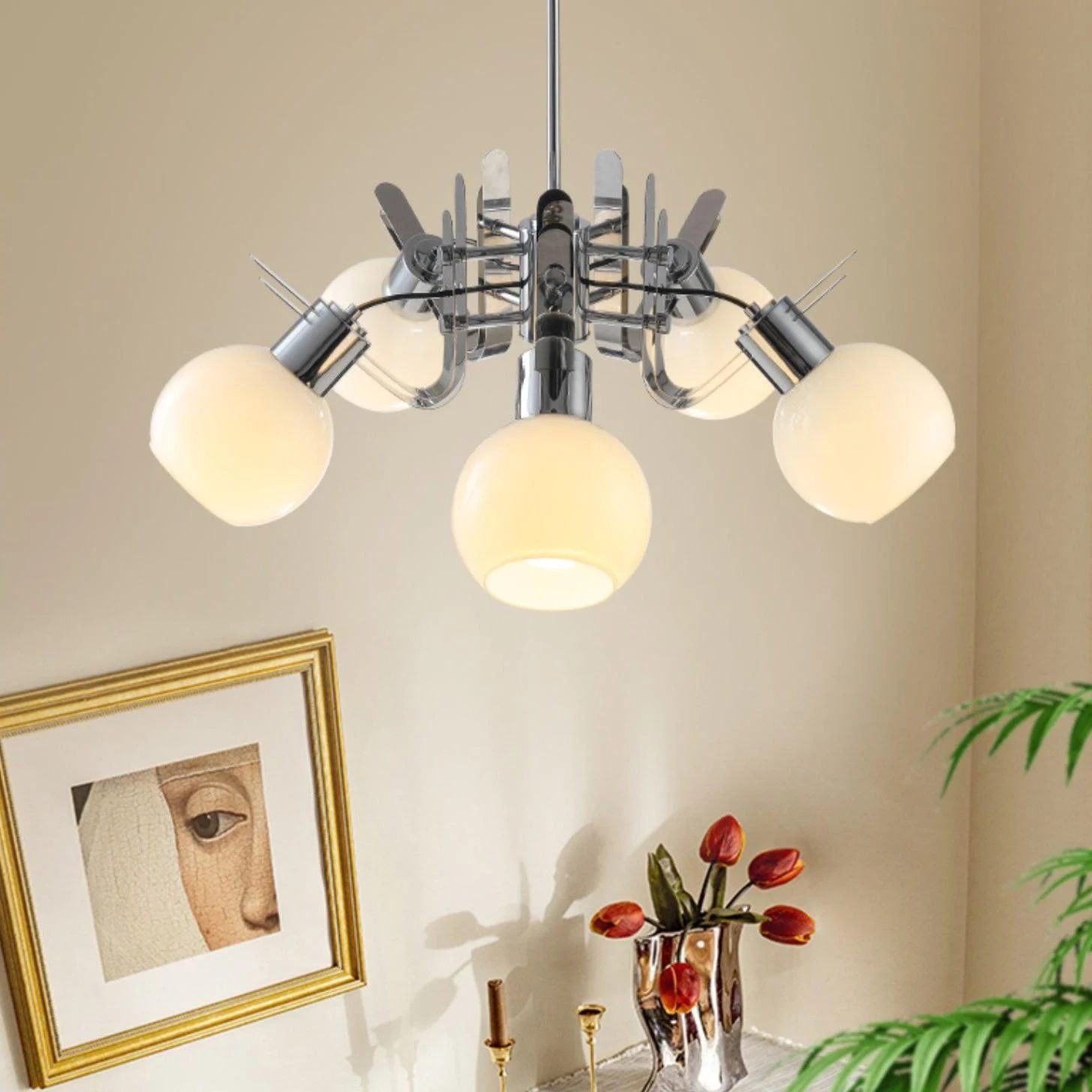 Vintage Geometrical Chrome Chandelier-Homelova
