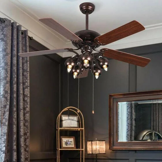 Hardy-52" Vintage Rustic Ceiling Fan Light w/ 5 Reversible Blades-Homelova