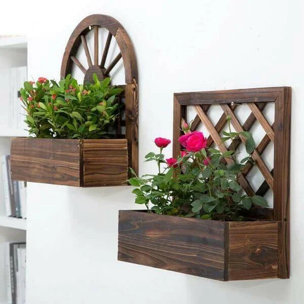 Vintage Wooden Outdoor Farmhouse Wall Planter-Homelova