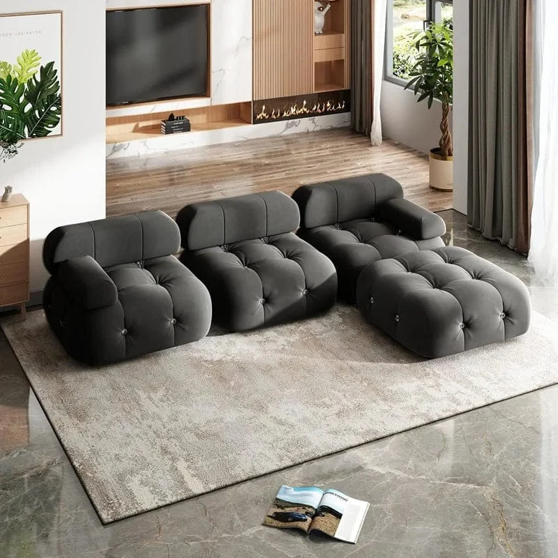 Vird - Modern L-Shaped 3 Seater Bubble Velvet Modular Convertible Sofa-Homelova