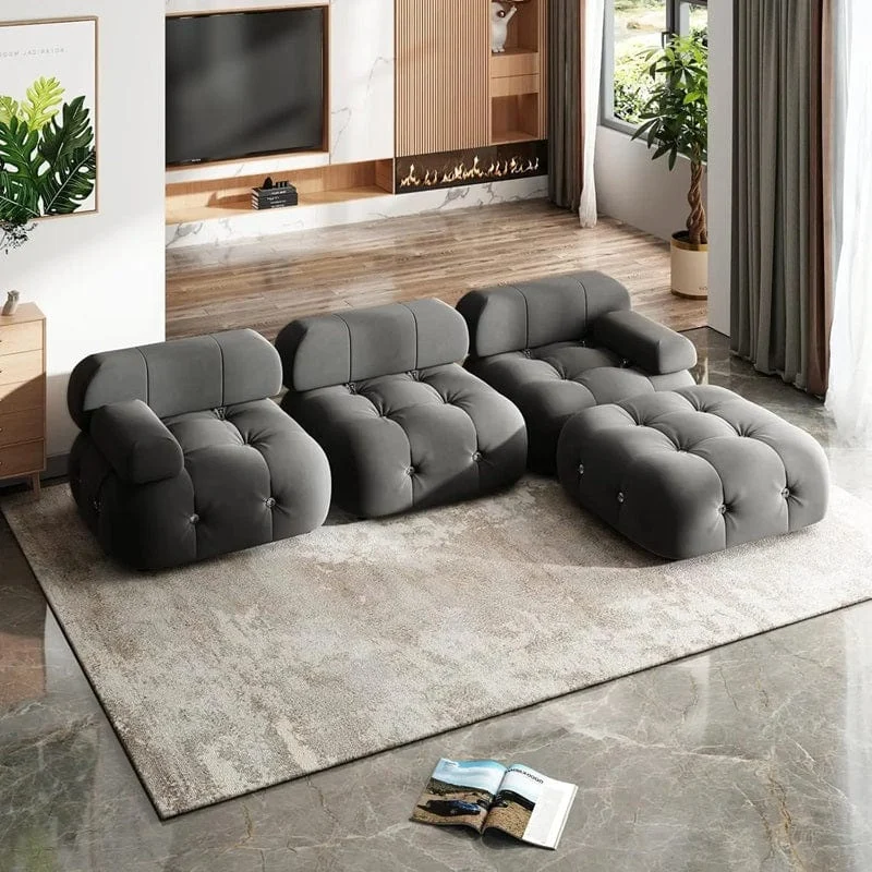 Vird - Modern L-Shaped 3 Seater Bubble Velvet Modular Convertible Sofa-Homelova