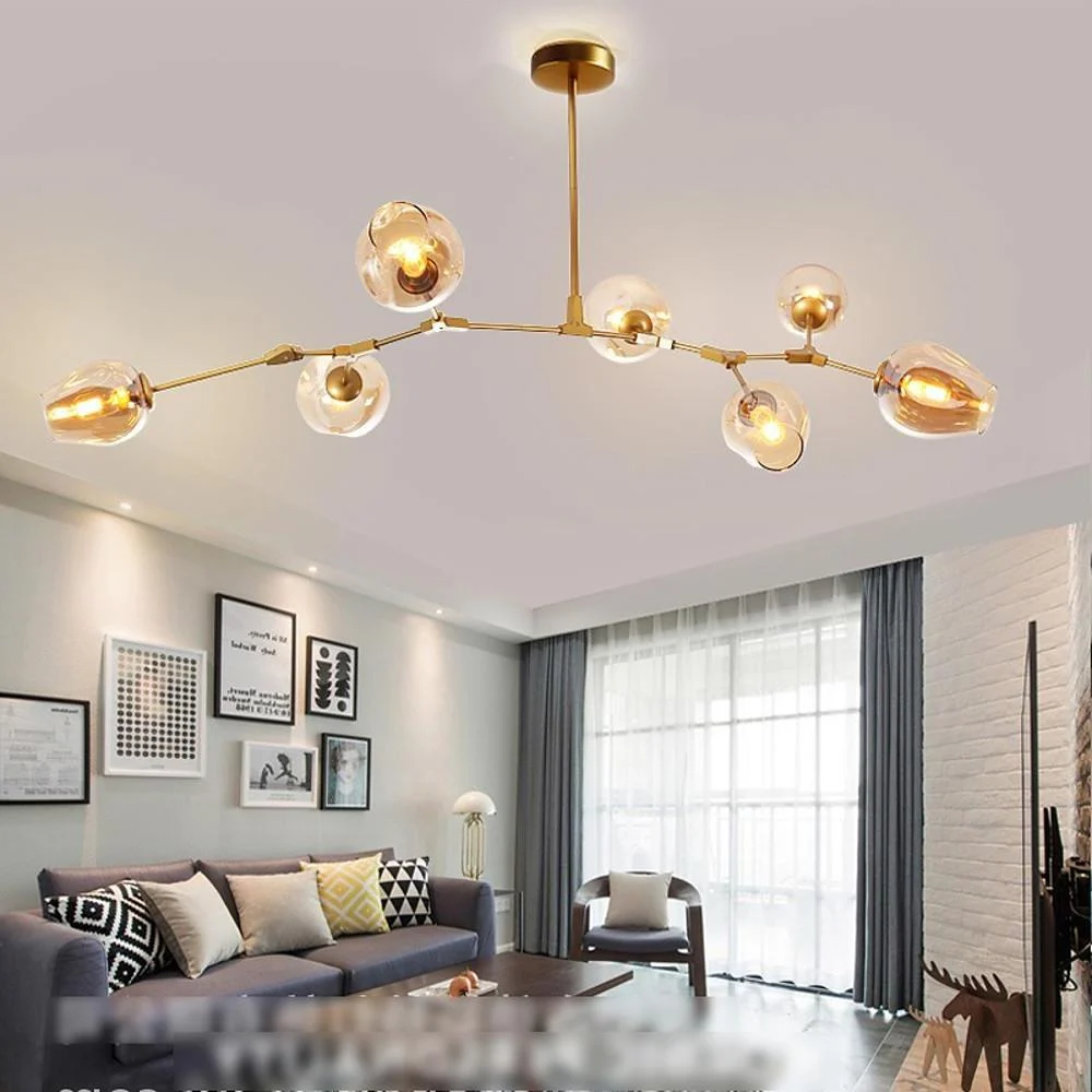 Globe Sputnik Industrial Glass Chandelier Modern Lighting with Customizable Color Shades-Homelova