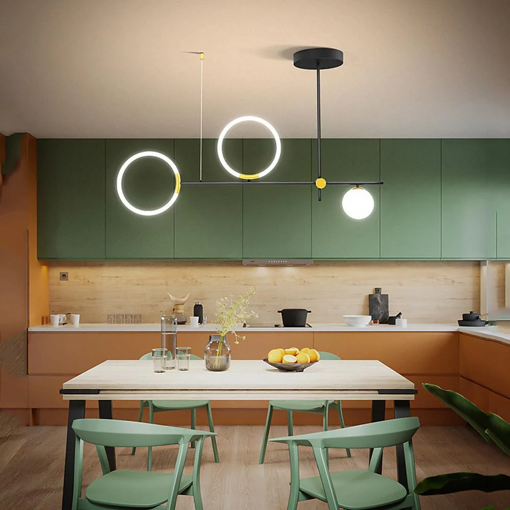 Circles LED Black Modern Chandeliers Island Lights Hanging Lamp Pendant Light-Homelova