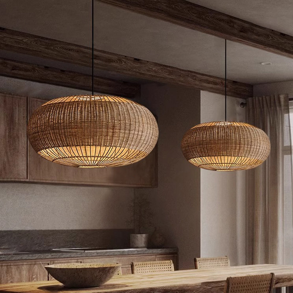 Lantern Bamboo Woven Rustic Minimalist Pendant Light-Homelova
