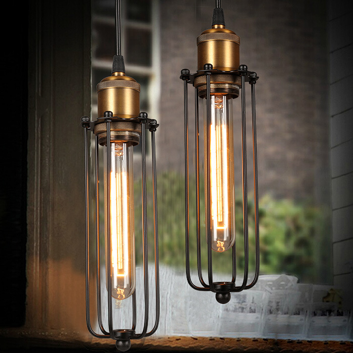 Industrial Pendant Light In Retro Design - Vintage Hanging Lamp With Metal Grid-Homelova