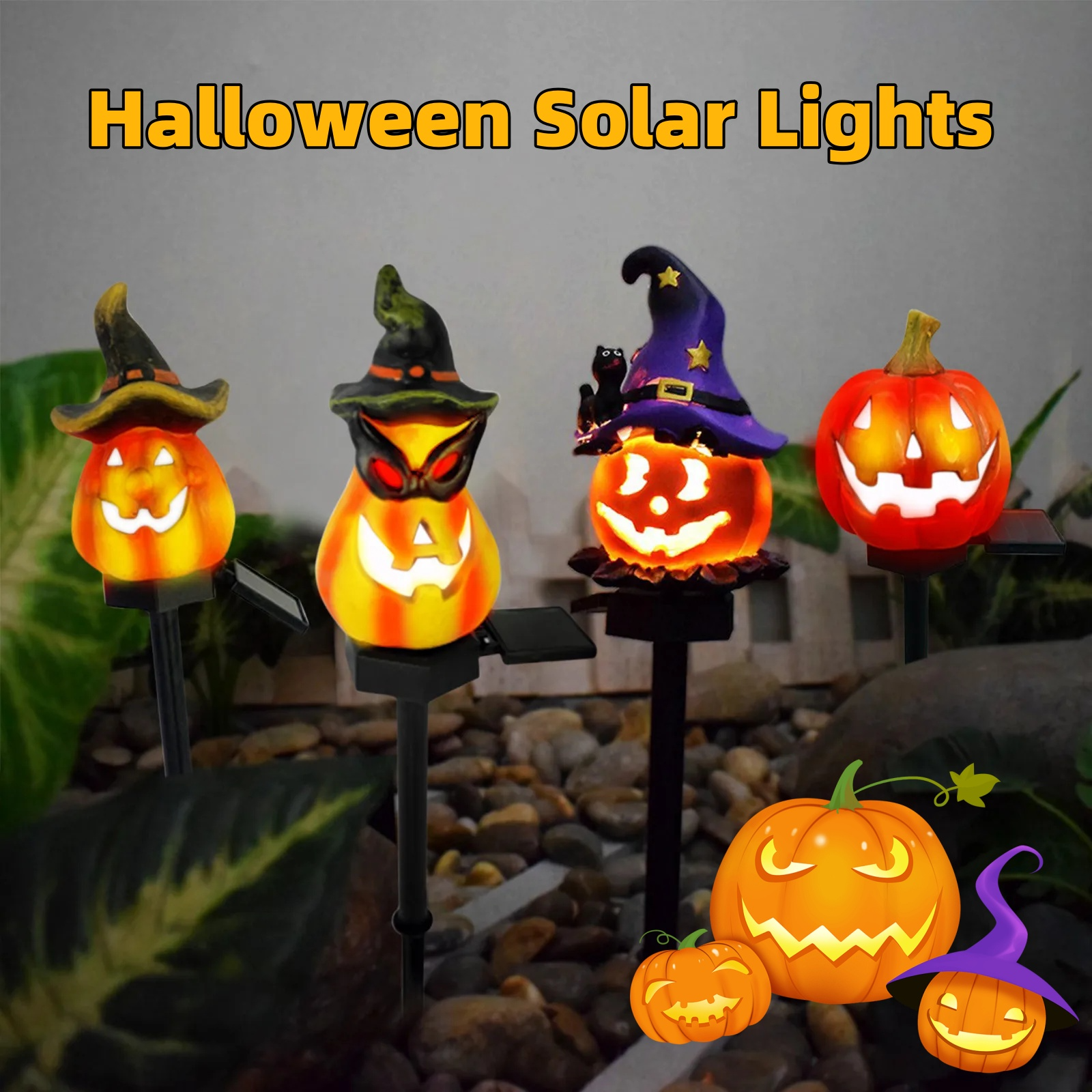 Halloween Solar Lights - Decorative Led Garden Lights With Pumpkin And Witch Motifs-Homelova