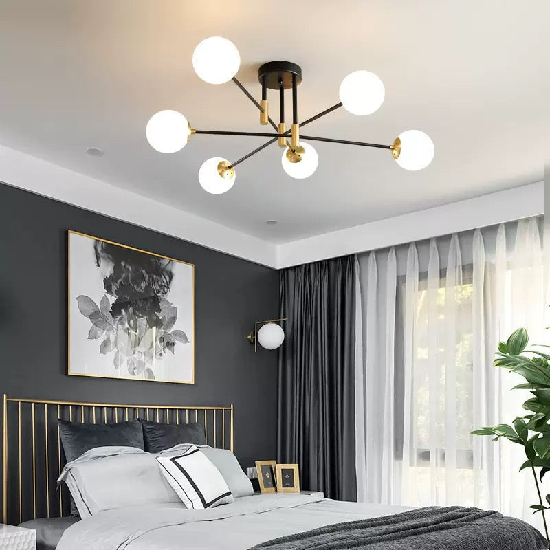 Golden Industrial Glass Spherical LED Semi Flush Ceiling Lights-Homelova