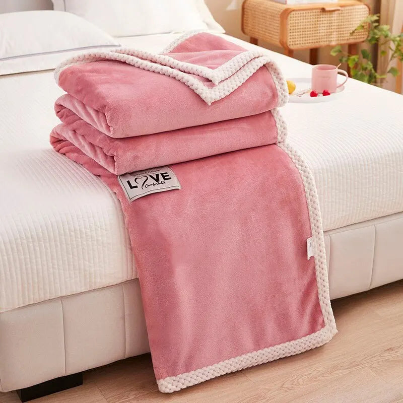 Flannel Fleece Cozy Blanket in Pink-Homelova