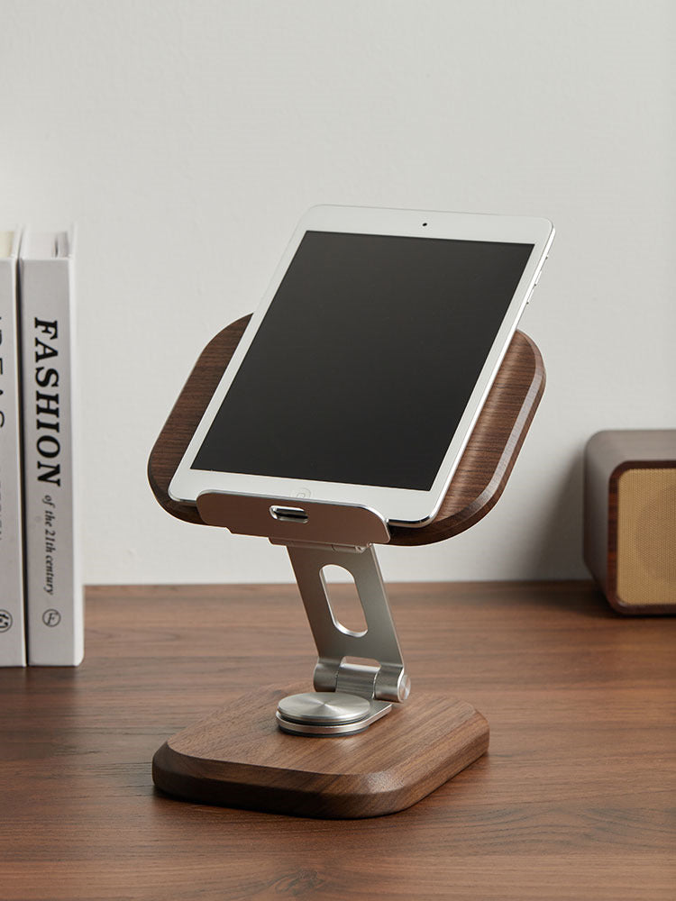 360 Degree Wooden Folding Phone Holder,iPad Stand, Black Walnut Design-Homelova