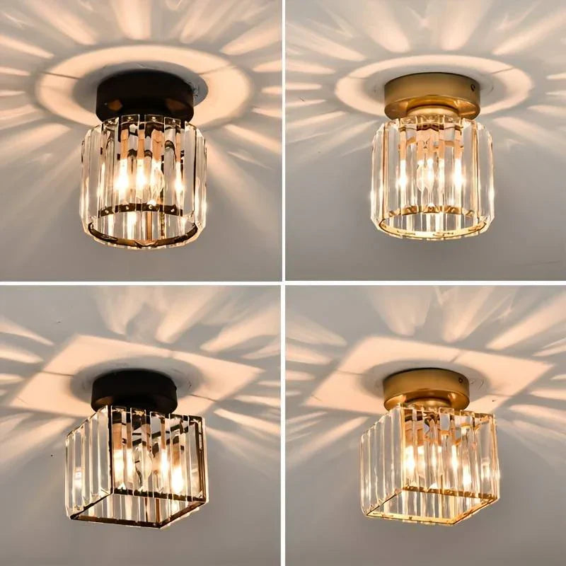 Modern Crystal Ceiling Light with Gold and Black Accents - Stylish Lighting for Your Home-Homelova