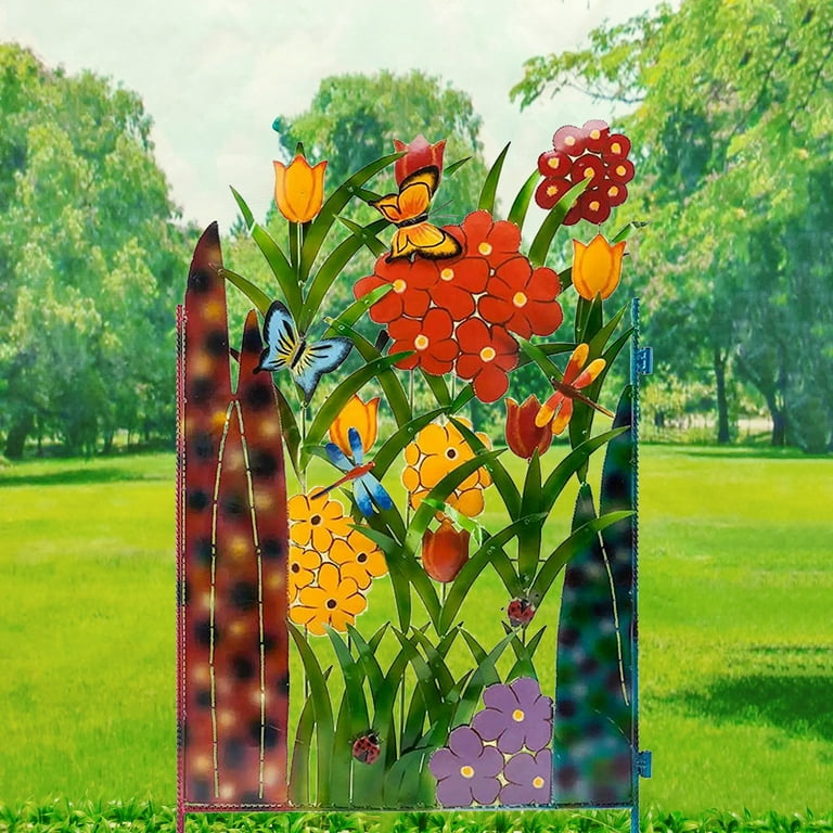 Colourful Garden Fence Decoration with Flowers and Butterflies - Metal Fence for Garden and Patio-Homelova