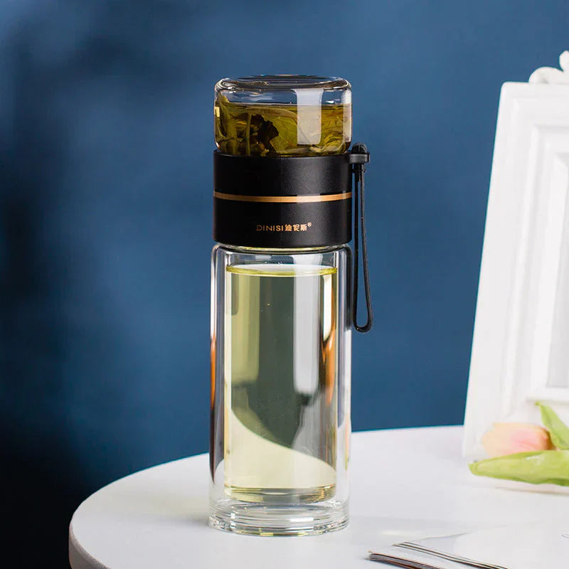 Double - Walled Glass Bottle with Tea Strainer and Infuser-Homelova