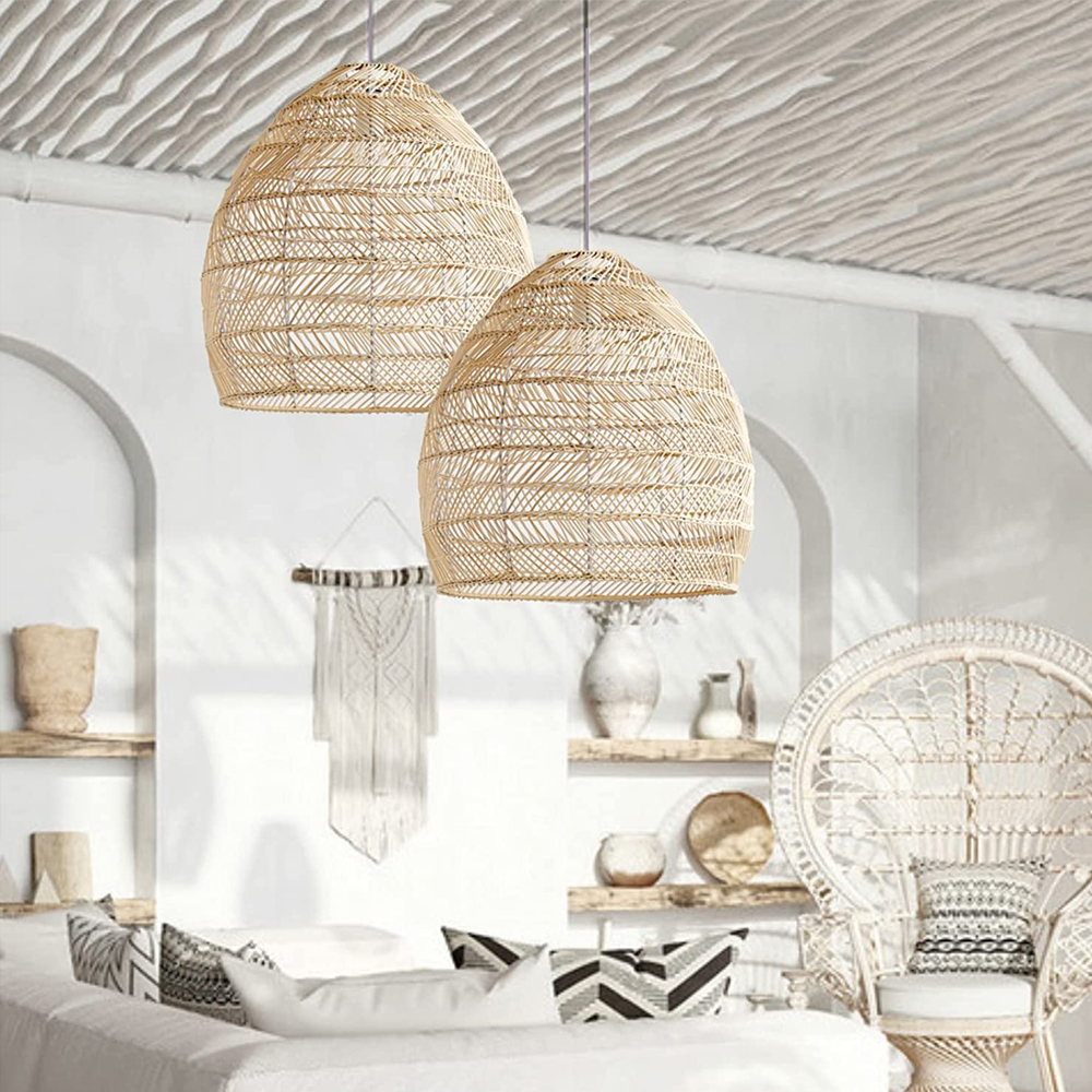 Bohemian Handmade Rattan Woven Pendant Light Fixture Shade Natural Chandelier