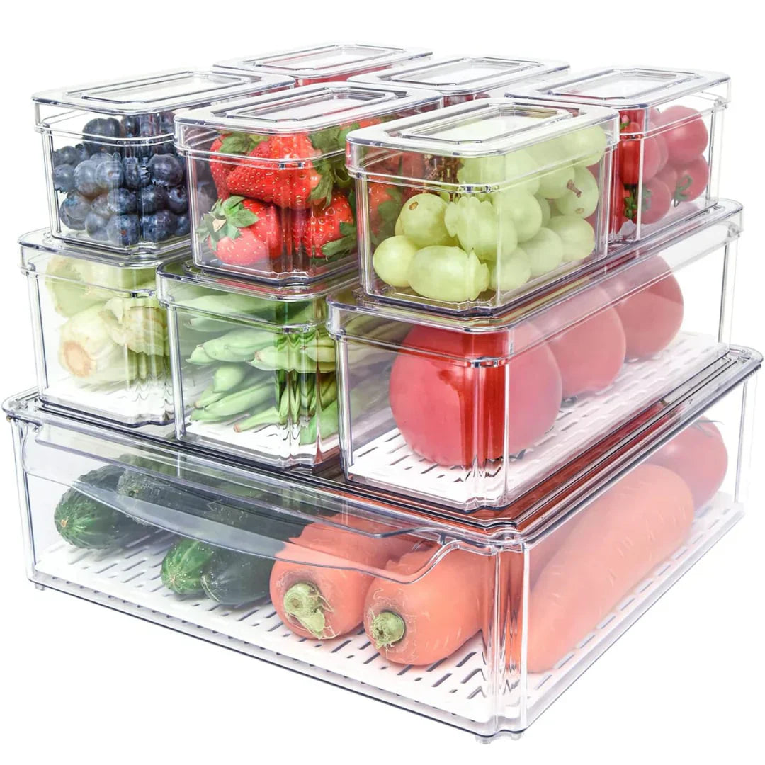 Stackable Refrigerator Organizer Set with 10 Storage Boxes-Homelova