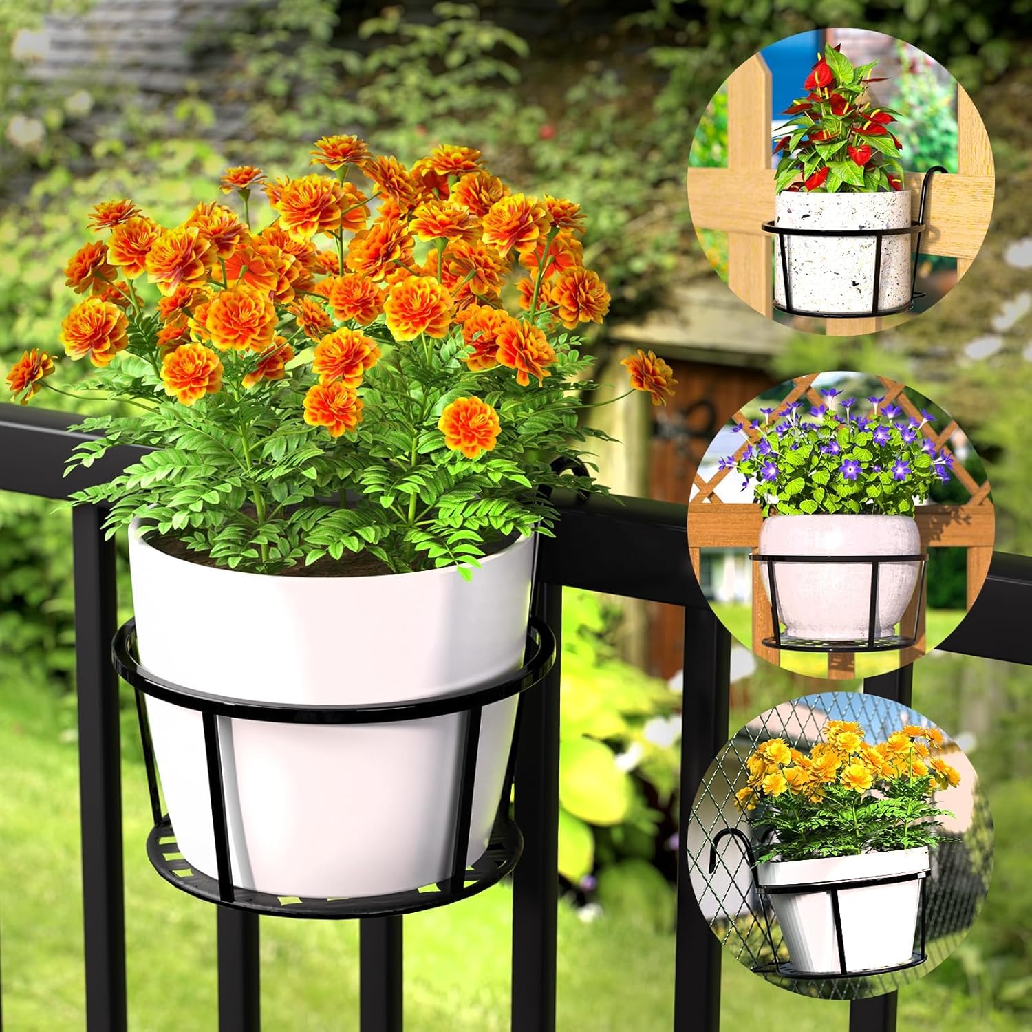 Hanging Metal Plant Basket - Balcony Plant Pot with Hook for Garden and Terrace-Homelova