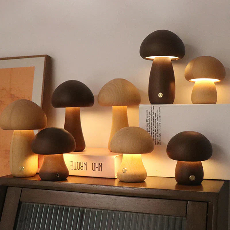 Wooden Mushroom Led Night Light - Charming Lamp in Natural Design for a Cosy Atmosphere-Homelova
