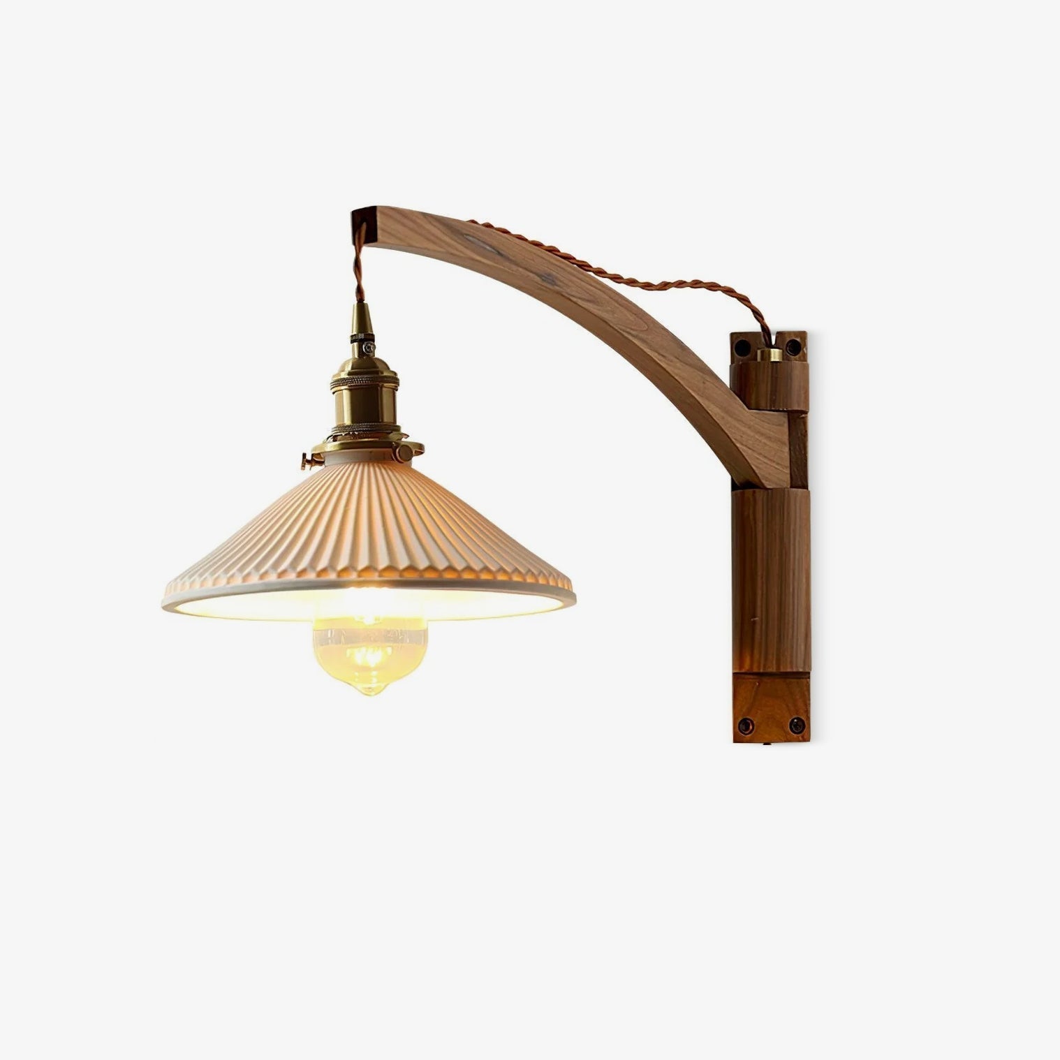 Swing Arm Walnut Wall Light-Homelova
