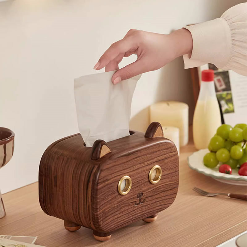 Abstract Artistic Wooden Cat-Shaped Tissue Box, Black Walnut Wood-Homelova