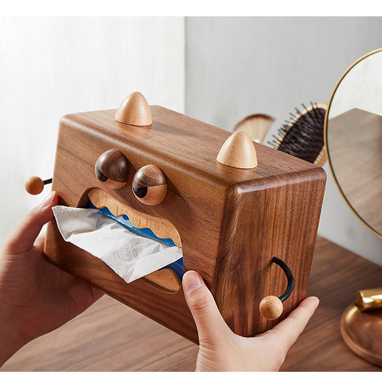 Angry Mouth Monster Wooden Tissue Box, Black Walnut Classic Design-Homelova