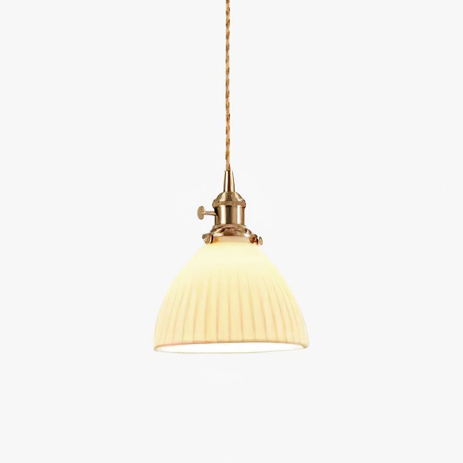 Brass Pleated Ceramic Pendant Lamp-Homelova