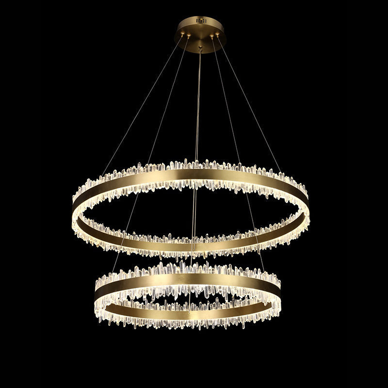 Double Round Rings Quartz Crystal Chandelier Hanging Modern Chandelier for Living Room-Homelova