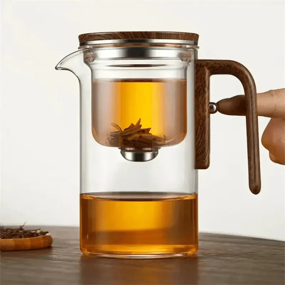 Elegant Glass Teapot with Wooden Handle - Transparent Teapot for Tea Enjoyment-Homelova