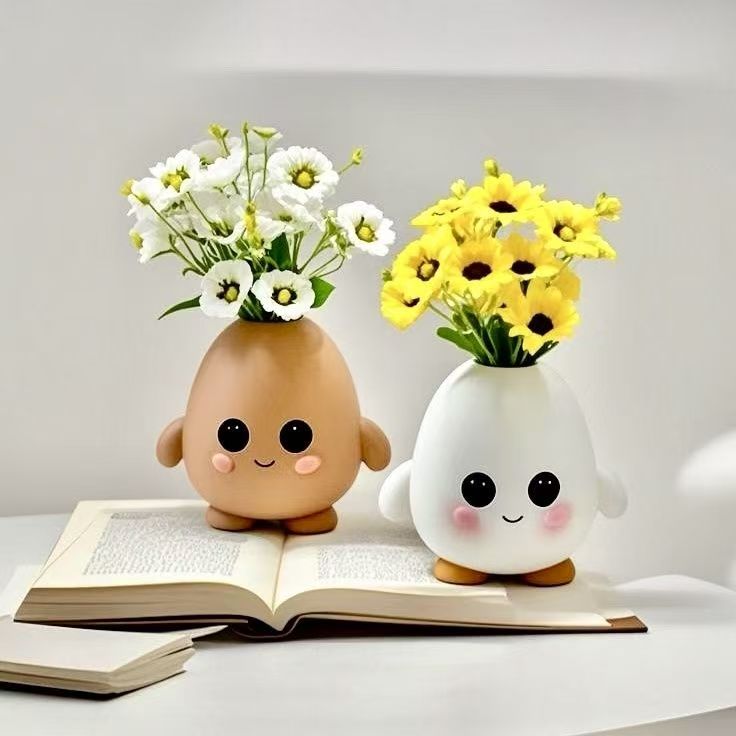 Cute Character Face Vase - Office Desk Pen Holder, Small Ornaments-Homelova