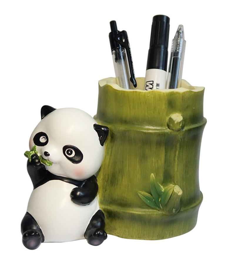 Cute Panda Pen Holder, Bamboo Desktop Storage-Homelova
