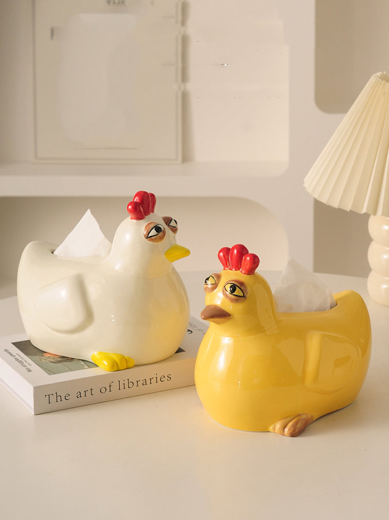 Funny Little Rooster Ceramic Tissue Box, Unique Desktop Decoration Ornaments-Homelova