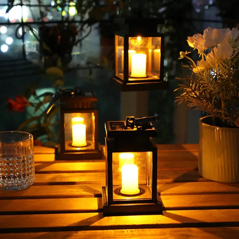 Solar Lantern With LED Candle - Hanging Lamp For Garden & Terrace , Decorative Light For Outdoor Use-Homelova
