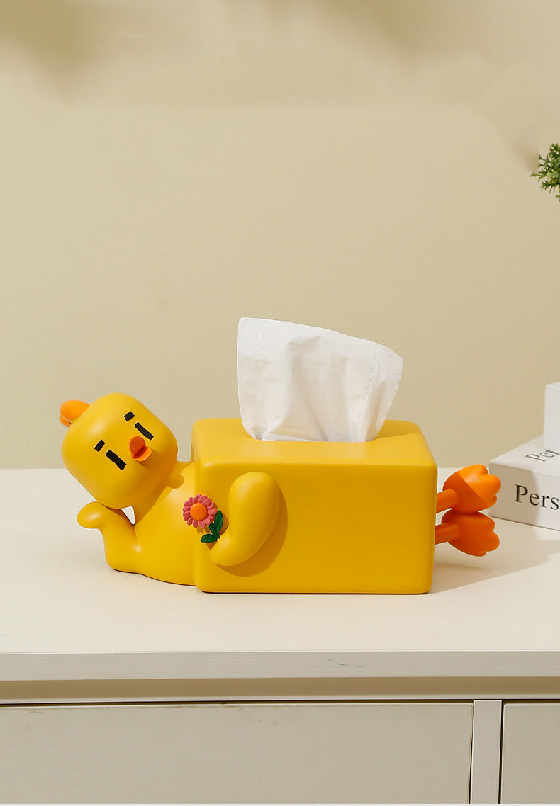 Lazy Little Yellow Duck Tissue Box, Desktop Decoration-Homelova