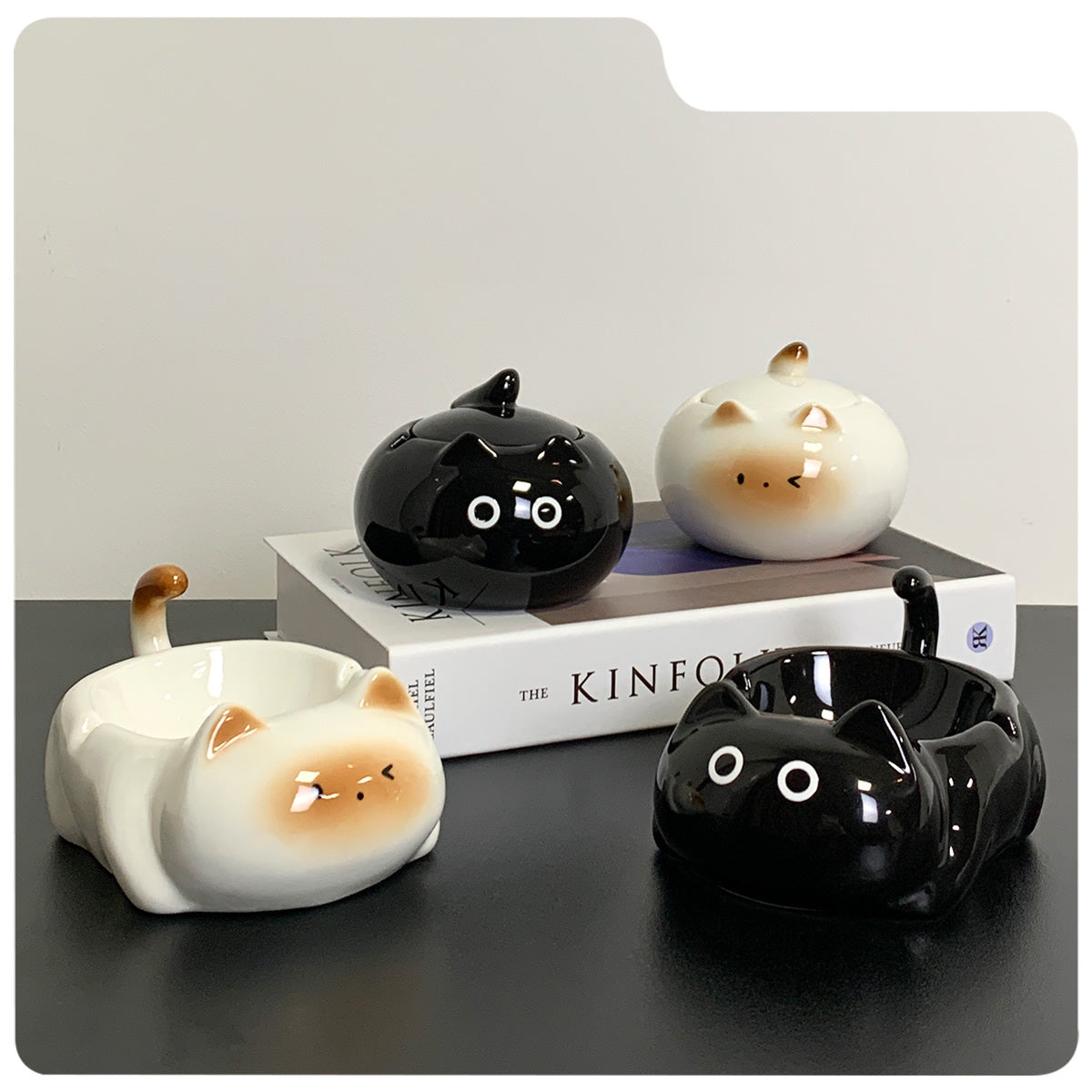 Cute Ceramic Cat Ashtray, Jewelry Box, Fun Desktop Decoration-Homelova