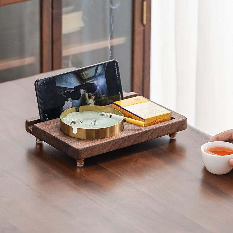 Black Walnut Ashtray, Phone Holder, Multi-Functional Wooden Storage-Homelova