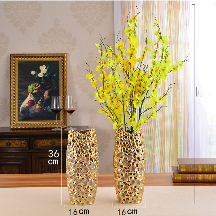 Golden Ceramic Artistic Hollow-Out Decorative Vase-Homelova