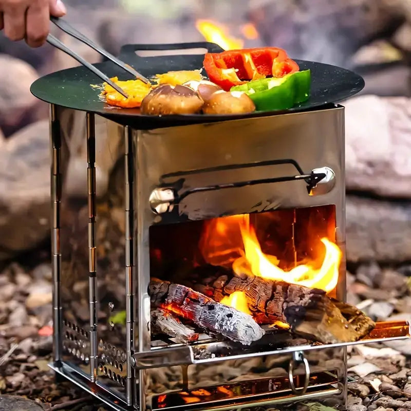 Foldable Stainless Steel Wood - Burning Stove - Portable Camping Cooker for Outdoor Cooking-Homelova
