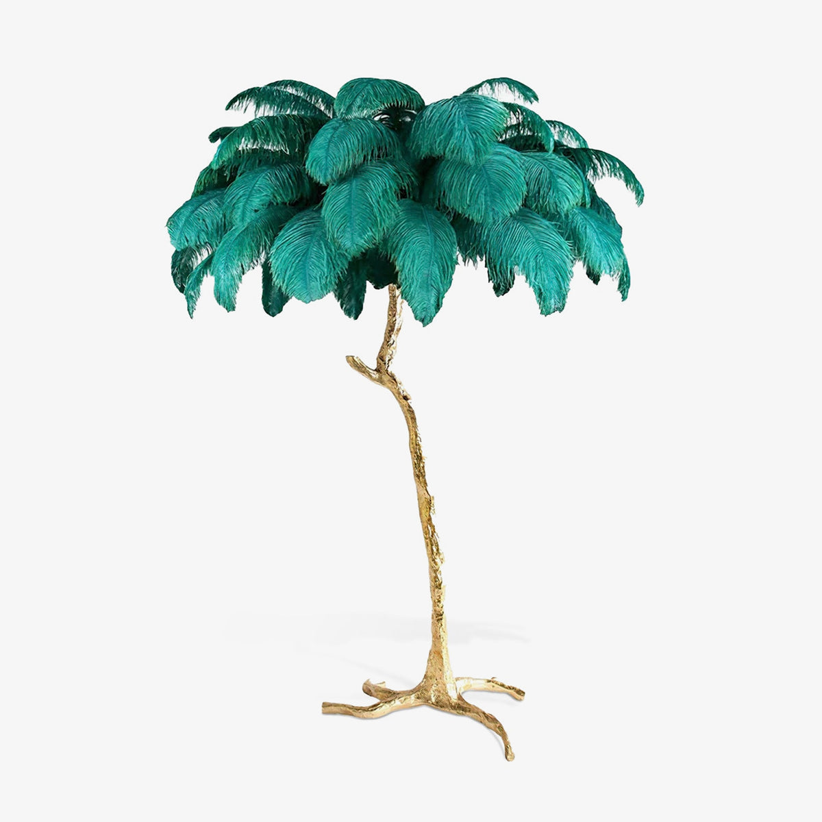 Ostrich Feather Brass Floor Lamp-Homelova
